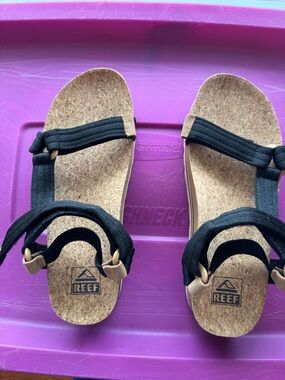 Reef Black and Tan Cork Footbed Sandals